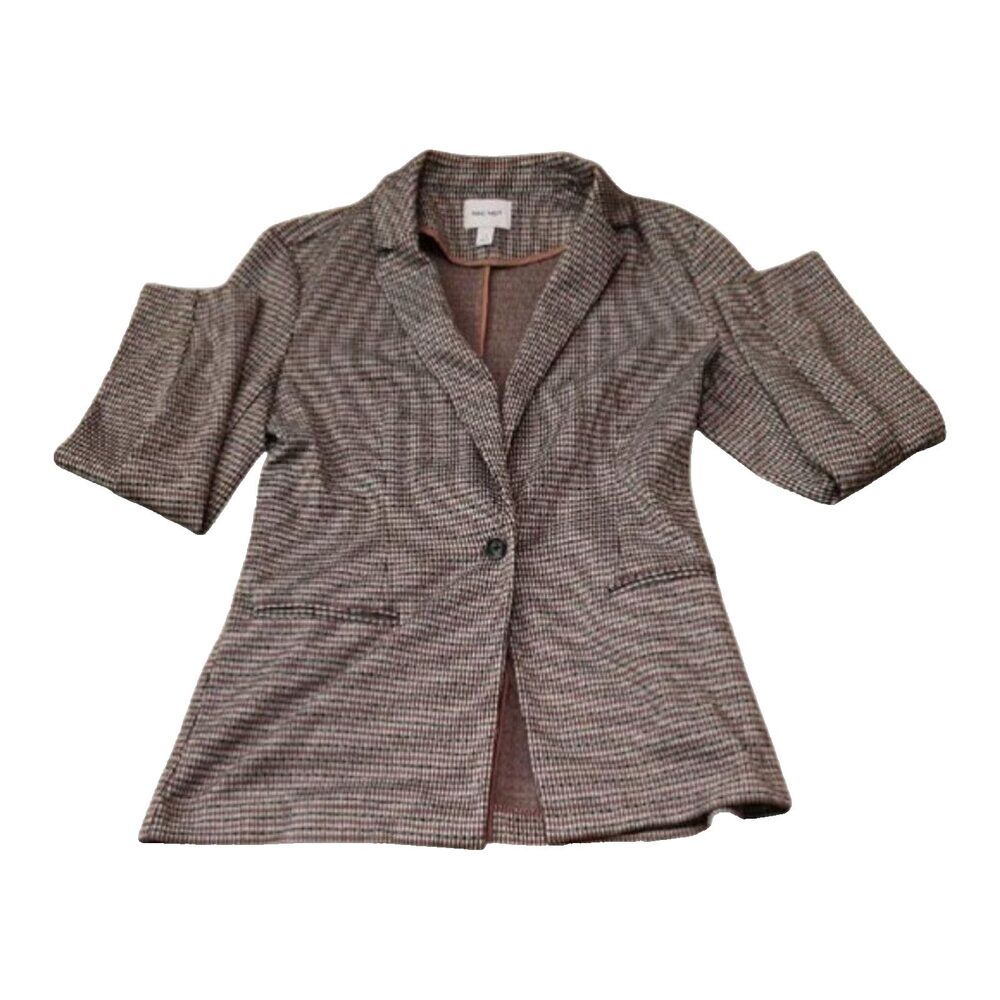 Nine West Houndstooth Blazer Women M Black Brown Plaid Workwear Office Academic